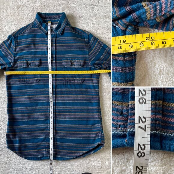 Goodfellow and Co Mens Small Button-Down Flannel Shirt Blue Striped Long Sleeve - Picture 4 of 8